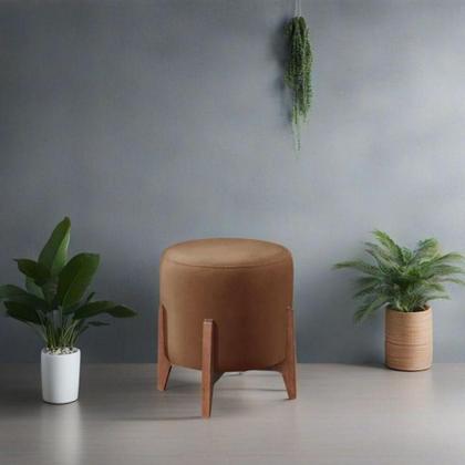 Imagem de Puff Estofado Decorativo Para Sala Redondo Marrocos Veludo capuccino