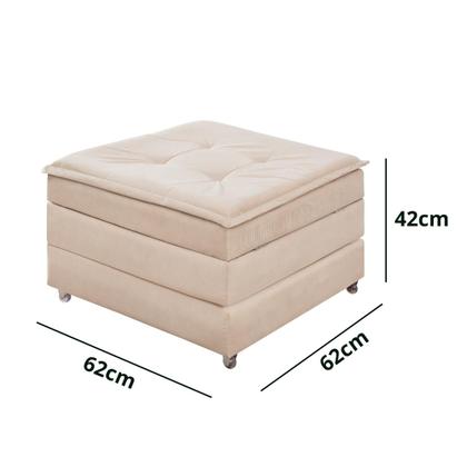 Imagem de Puff Estofado Dobrável 3 em 1 Vira Cama Solteiro Versátil Confortável para quarto escritório Resistente Com Rodízios Rodinhas E Baú