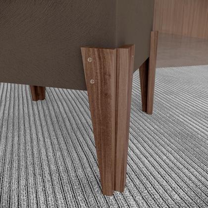 Imagem de Puff Estofado Tecido Suede com Pés em Madeira Maciça