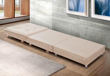 Imagem de Puff Multifuncional Baú Com rodizio Para Sala Que Vira Cama Colchão De Solteiro Dobravel Estofados Bege Decoração