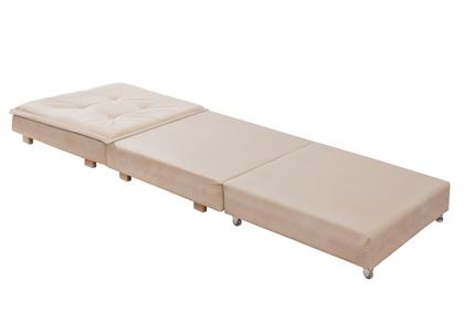 Imagem de Puff Multifuncional Baú Com rodizio Para Sala Que Vira Cama Colchão De Solteiro Dobravel Estofados Bege Decoração