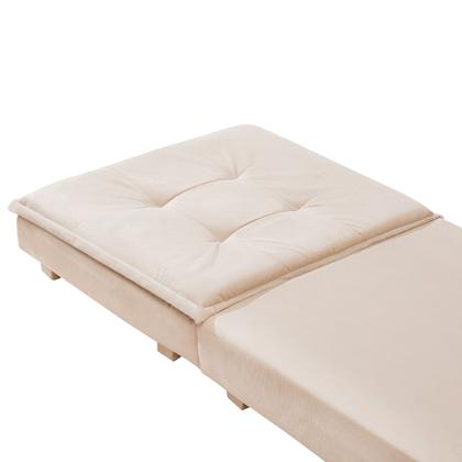 Imagem de Puff Multifuncional Baú Com rodizio Para Sala Que Vira Cama Colchão De Solteiro Dobravel Estofados Bege Decoração
