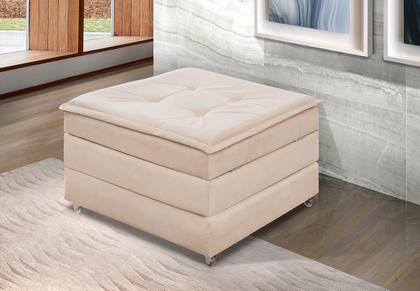 Imagem de Puff Multifuncional Baú Com rodizio Para Sala Que Vira Cama Colchão De Solteiro Dobravel Estofados Bege Decoração
