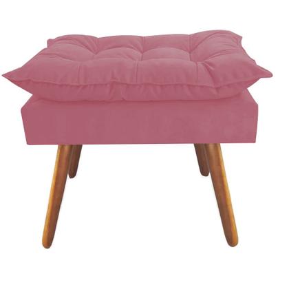 Imagem de Puff Opala decorativo  Pés em Madeira Sala de Estar Recepção Consultório material sintético Rosa Bebê - Damaffê Móveis