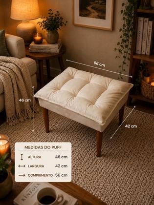 Imagem de Puff Opalak suede Confortável para Sala Quarto e Escritório Penteadeira Escritório Bege