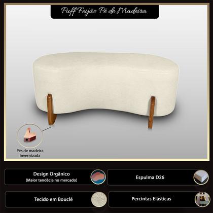 Imagem de Puff Orgânico Curvo Pé de Madeira Decorativo para Sala Confortável e Reforçado Bouclé