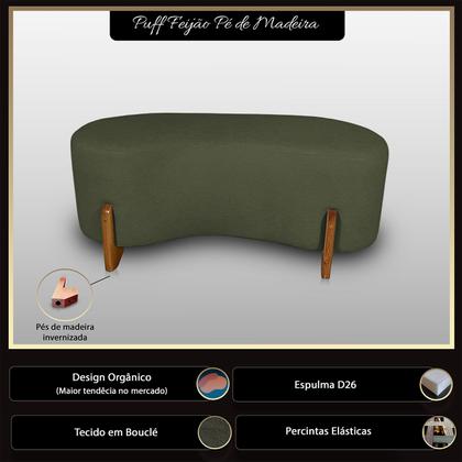 Imagem de Puff Orgânico Curvo Pé de Madeira Decorativo para Sala Confortável e Reforçado Bouclé