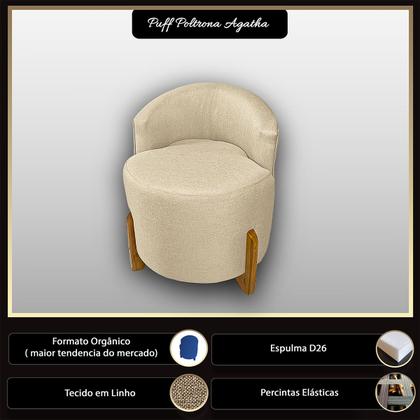 Imagem de Puff Poltrona Com Encosto Confortável Decorativa Orgânica Para Recepção Linho Agatha