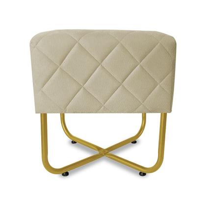 Imagem de Puff Quadrado Bela Suede Marfim Base X  Dourado - Vallisa Decor