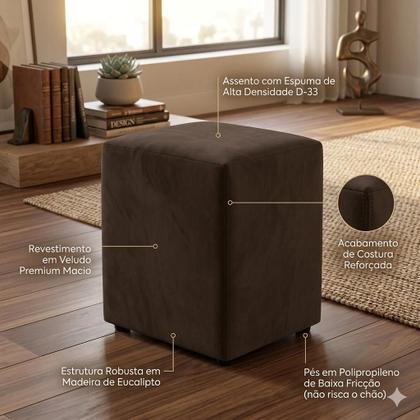 Imagem de Puff Quadrado Suede D33 42cm Altura para Sala Quarto Decorativo Js Puffs