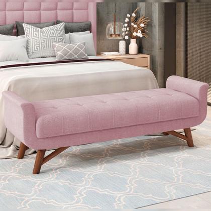 Imagem de Puff Recamier Decorativo com Pés em Madeira 160 cm Itália P05 Bouclê Rosê - Lyam Decor