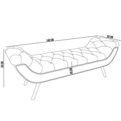 Imagem de Puff Recamier Decorativo com Tachas 140 cm Santorini P05 Linho Creme - Lyam Decor