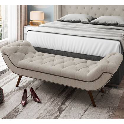 Imagem de Puff Recamier Decorativo com Tachas 195 cm Santorini P05 Linho Creme - Lyam Decor