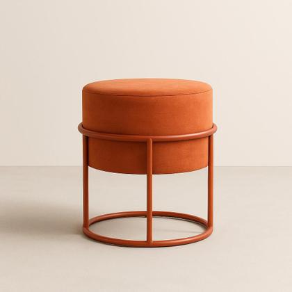 Imagem de Puff Redondo com Argola Cobre Terracota Estofado Decorativo Moderno para Sala de Estar Quarto Escritório Banqueta Apoio