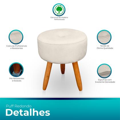 Imagem de Puff Redondo com Botonê para Sala e Quarto Veludo  - LH Decor