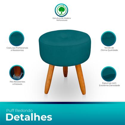 Imagem de Puff Redondo com Botonê para Sala e Quarto Veludo  - LH Decor