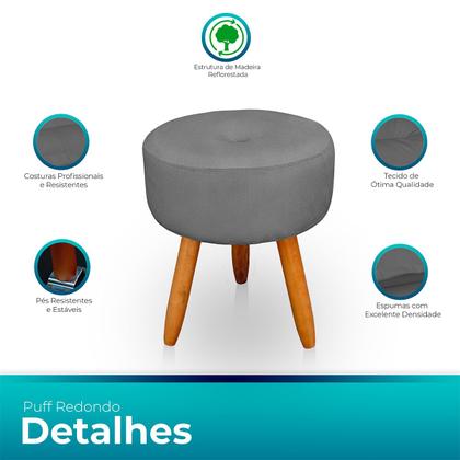 Imagem de Puff Redondo com Botonê para Sala e Quarto Veludo  - LH Decor
