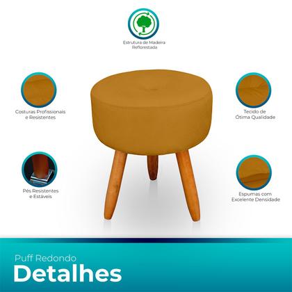 Imagem de Puff Redondo com Botonê para Sala e Quarto Veludo  - LH Decor