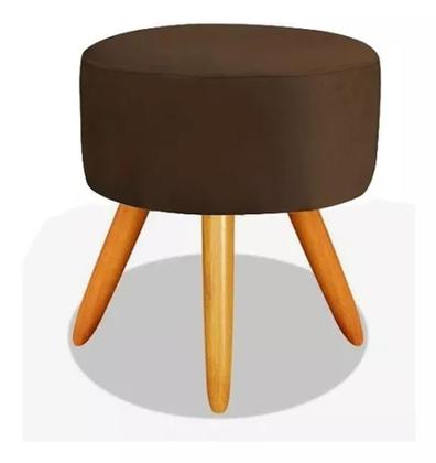 Imagem de Puff Redondo Decorativo Banqueta Pés Palito Suede