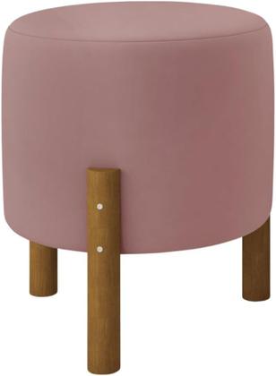 Imagem de Puff Redondo Luxo Decorativo Charme com Pés de madeira suede rose