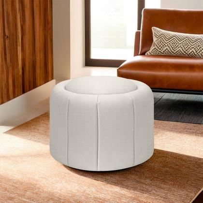 Imagem de Puff Redondo Orgânico Resistente Flora 45x45 Bouclê - SOFA STORE