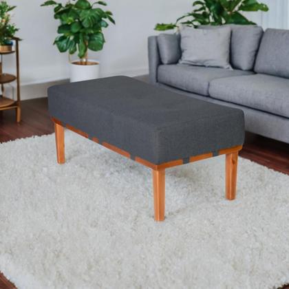 Imagem de Puff Retangular Mini Recamier Em Linho E Madeira Maciça 80 cm