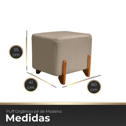 Imagem de Puff Retangular Pé de Madeira Decorativo para Sala Orgânico Confortável e Reforçado Bouclé