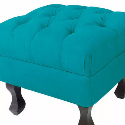 Imagem de Puff Retrô Fixo Luis Xv Capitonê Suede Azul Turquesa - DS Estofados