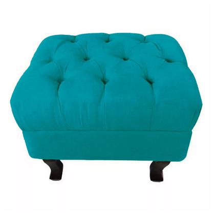 Imagem de Puff Retrô Fixo Luis Xv Capitonê Suede Azul Turquesa - DS Estofados