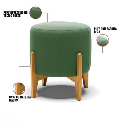 Imagem de Puff Stella Suede Base Madeira Castanho - D'rossi Cor Verde