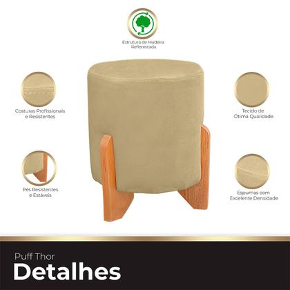 Imagem de Puff Thor Luxo Madeira Maciça Redondo Suede Bege
