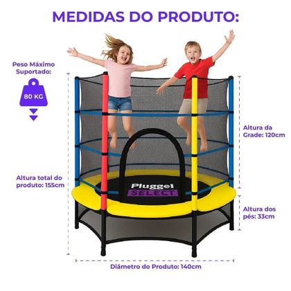 Imagem de Pula Pula Cama Elástica Trampolim Infantil 1,55M 80Kg C/Rede