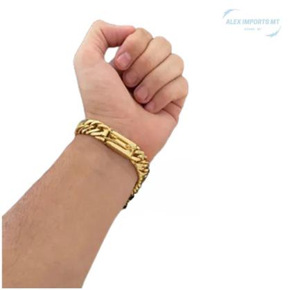 Imagem de Pulseira 13Mm Grumet Lacraia Banhado Ouro 18K Elos Duplos