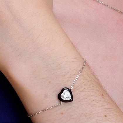 Imagem de Pulseira 18cm Coração 10mm com Zircônia em Prata 925 Banho de Ródio