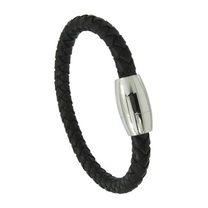 Imagem de Pulseira Aço Couro com Fecho Oval 6.75mm