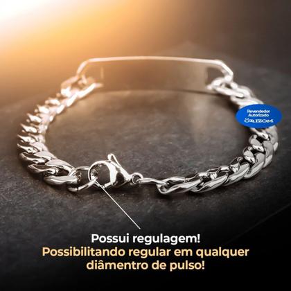 Imagem de pulseira aço inox prata masculina oracao pai nosso + caixa social presente original ajustavel religiosa jesus casual