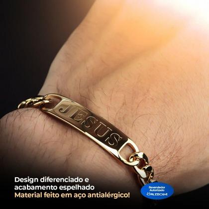Imagem de Pulseira Banhada Aço Dourada Ouro Jesus Cristo Presente