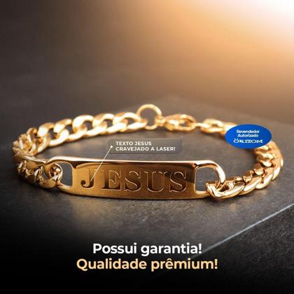 Imagem de Pulseira Banhada Aço Dourada Ouro Jesus Cristo Presente