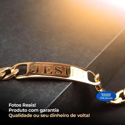 Imagem de Pulseira Banhada Aço Dourada Ouro Jesus Cristo Presente