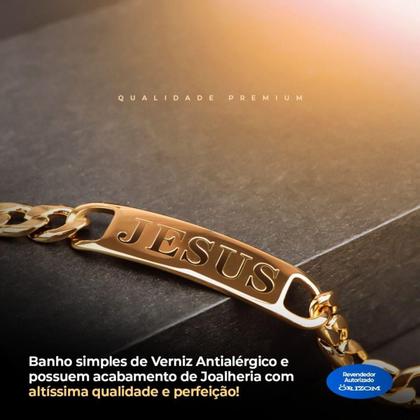 Imagem de Pulseira Banhada Aço Dourada Ouro Jesus Cristo Presente
