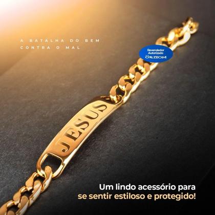 Imagem de Pulseira Banhada Aço Dourada Ouro Jesus Cristo Presente