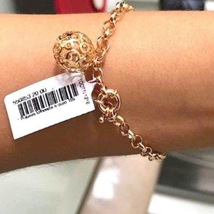 Imagem de Pulseira  banhado ouro 3x 24k 18k e 22k  feminina grossa com pingentes berloques elo portuquês globo rommanel 550853