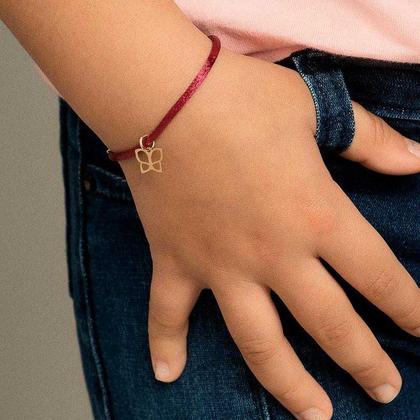 Imagem de Pulseira banhado ouro 3x 24k 18k e 22k feminina infantil fio seda rosa com borboleta rommanel 552026