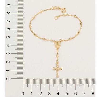 Imagem de Pulseira banhado ouro 3x 24k 18k e 22k unissex com pingentes berloques terço medalha sagrado coração de maria rommanel 551675