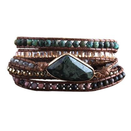 Pulseira Boho com Pedras Naturais - 5 Fios, Turquesa e Verde Imagem de Pulseira Boho com Pedras Naturais - 5 Fios, Turquesa e Verde
