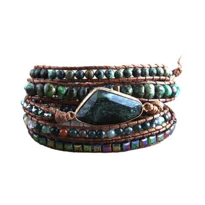 Imagem de Pulseira Boho com Pedras Naturais - 5 Fios, Turquesa e Verde