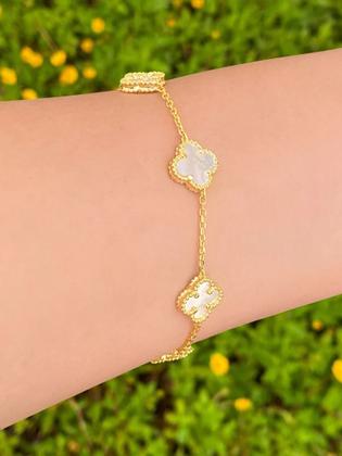 Imagem de Pulseira Bracelete 5 Trevos da Sorte AJUSTÁVEL 22 cm Cores: Preto Branco Prata Dourado Dupla Face Aço Inoxidável Unissex