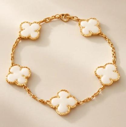 Imagem de Pulseira Bracelete 5 Trevos da Sorte AJUSTÁVEL 22 cm Cores: Preto Branco Prata Dourado Dupla Face Aço Inoxidável Unissex