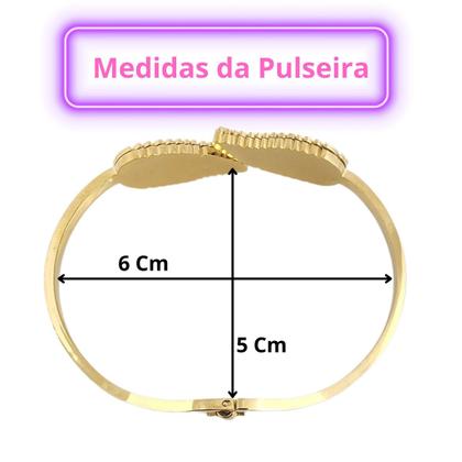 Imagem de Pulseira Bracelete Aço Inox Feminina Folha Delicado