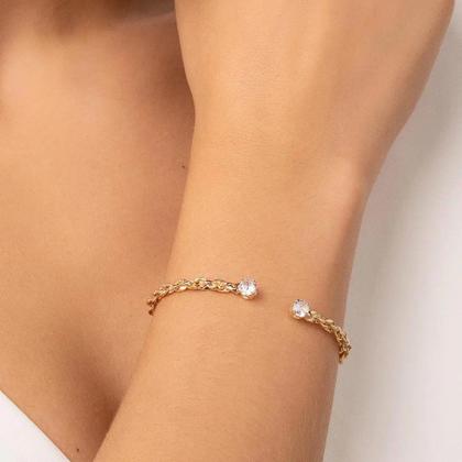 Imagem de Pulseira bracelete banhado ouro 3x 24k 18k e 22k feminino rommanel aro torcido zircônias nas pontas 552130